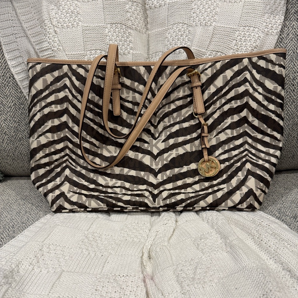 Michael Kors Zebra Print Tote - Black and Tan